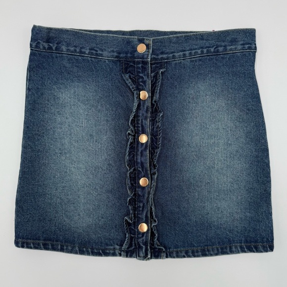 NWT Cynthia Rowley Girl’s Mix & Match Denim Ruffle Snap Skirt Blue Size 10/12 - Picture 1 of 11